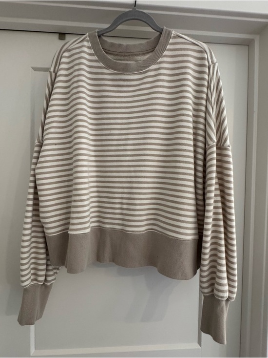 aerie Sweaters - Aerie Striped Crewneck Sweater in Beige and Cream